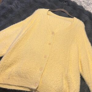 SHEIN Soft Yellow Women's Cardigan skirt sweater set